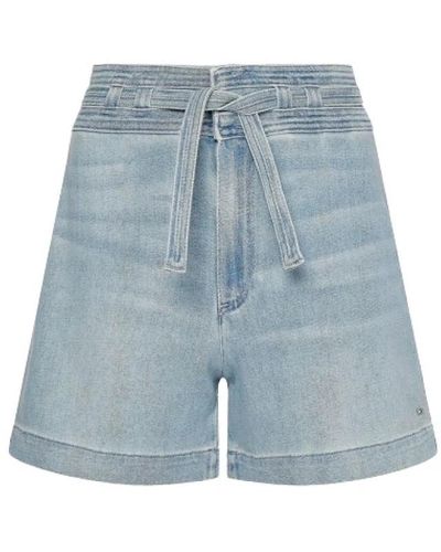 Tommy Hilfiger Shorts de mezclilla de talle alto con cinturón - Azul