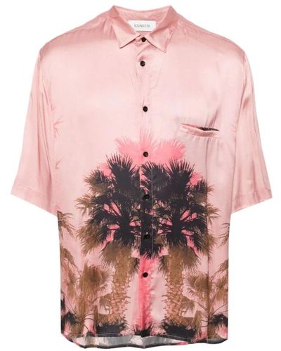 Laneus Camicia in raso con stampa albero di palma - Rosa