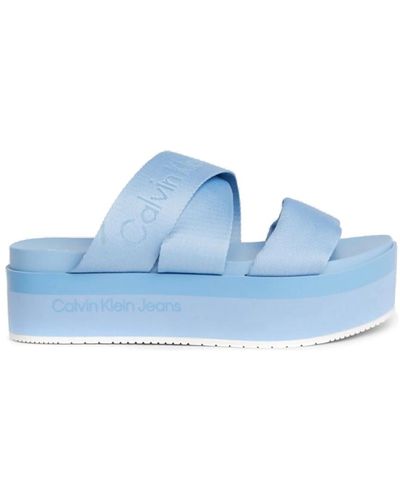 Calvin Klein Blaue flache sandale mit webbing-riemen