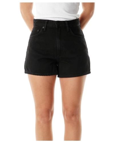 Nudie Jeans High-waist weitbein denim shorts - Schwarz