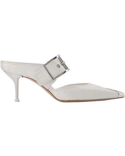 Alexander McQueen Zapatos de tacón boxcar en cuero marfil y plata - Blanco