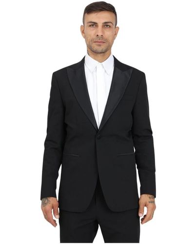 SELECTED Schwarzer blazer mit glänzenden revers und doppelreihiger knopfleiste