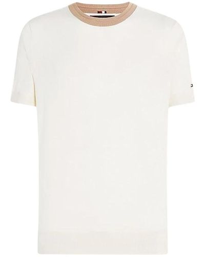Tommy Hilfiger Rundhals t-shirt mit kontrastbund - Weiß