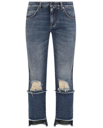 Dolce & Gabbana Cropped denim jeans mit applikationspatch - Blau