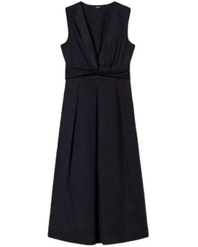 Twin Set Elegantes schwarzes kleid v-ausschnitt ärmellos - Blau