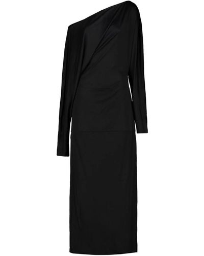 Khaite Vestido negro con hombros descubiertos y aberturas