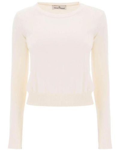 Vivienne Westwood Bestickter logo-pullover aus bio-baumwolle und kaschmir - Weiß