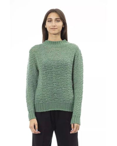 Alpha Studio Maglione in lana verde con collo alto