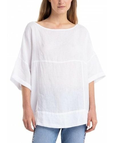 Replay Over blouse in pure linen - Blanco