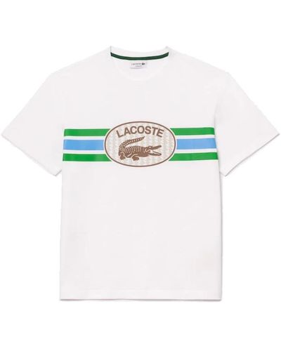 Lacoste Bedrucktes monogramm-t-shirt weiß grün blau