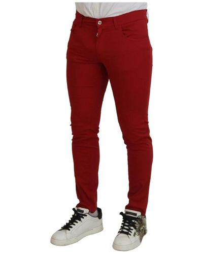 Dolce & Gabbana Rote skinny jeans mit logo-details
