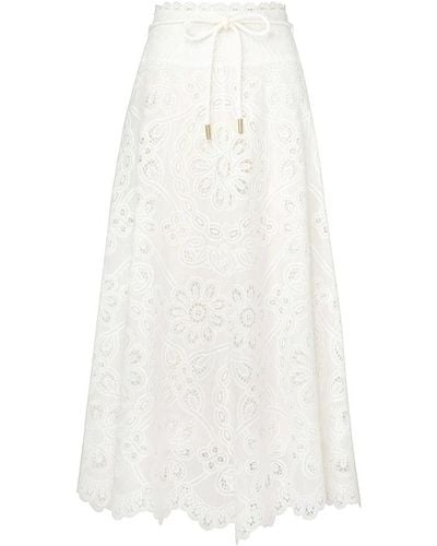 Zimmermann Flared ivory cotton midi skirt - Weiß