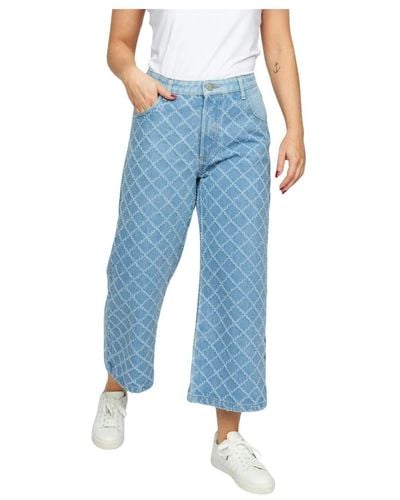 2-Biz Helle denim cropped jeans mit klassischen taschen - Blau