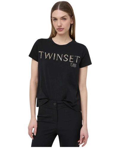 Twin Set Schwarzes strick t-shirt mit applikation