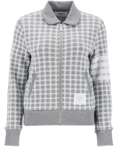 Thom Browne Kariertes sweatshirt mit reißverschluss und 4-bar motiv - Grau