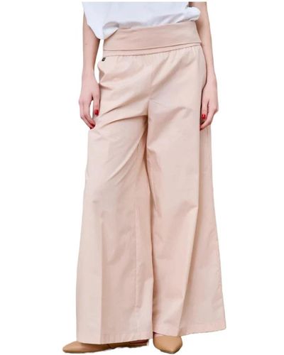 Manila Grace Pantaloni in cotone sabbia con vita elastica - Rosa