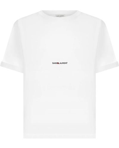 Saint Laurent Weißes baumwoll-jersey t-shirt mit iconic logo