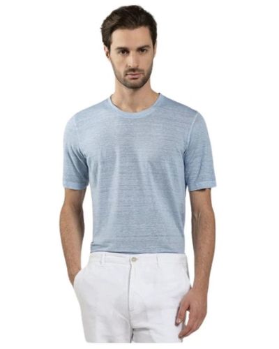120% Lino Reines leinen t-shirt - Blau