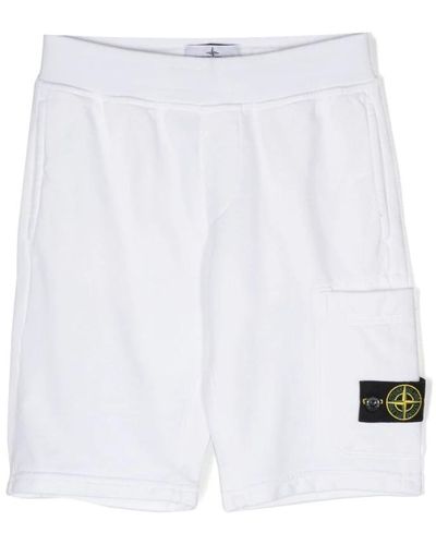 Stone Island Shorts in cotone bianco con badge logo rimovibile