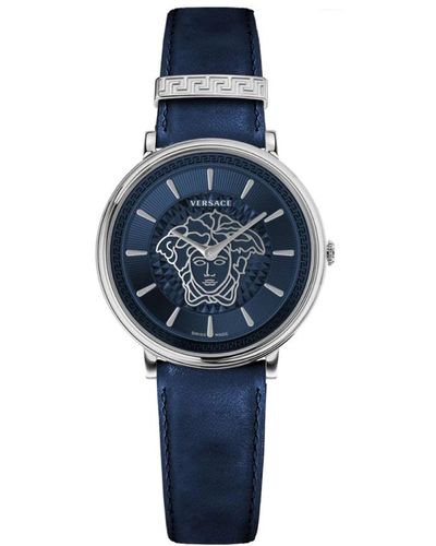 Versace Armbanduhr v circle lederarmband schwarz ve81016 19 - Blau