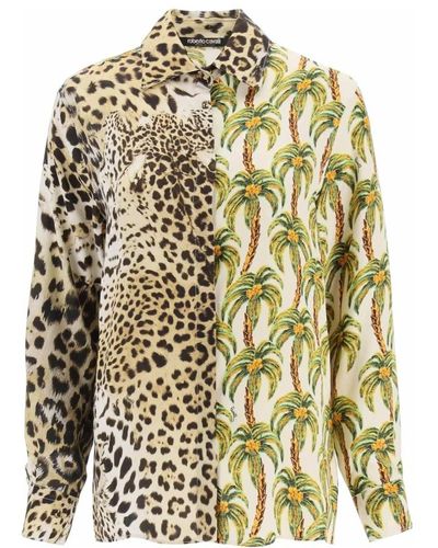 Roberto Cavalli Shirt mit jaguar- und palmenprint - Natur