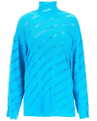 Balenciaga Logo oversize turtleneck sweater - Azul
