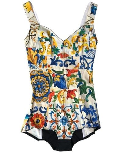 Dolce & Gabbana Top bodysuit stampato in seta di lusso - Blu