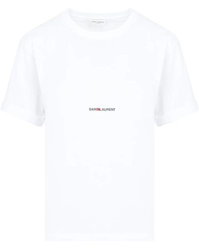 Saint Laurent Weißes logo t-shirt rundhalsausschnitt kurzarm