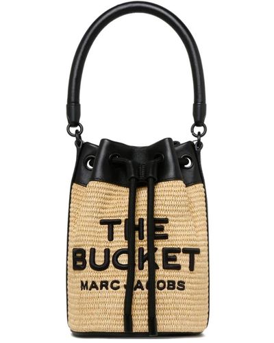 Marc Jacobs Gewebte bucket-tasche , raffia logo front tasche - Schwarz