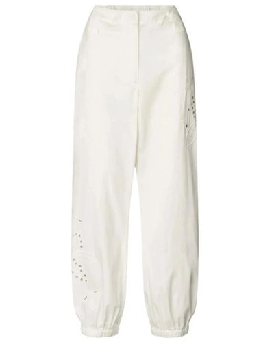 Rabens Saloner Pantaloni in popeline di cotone ricamati a gamba larga - Bianco