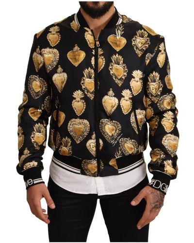 Dolce & Gabbana Schwarze Sacred Heart Bomberjacke aus Seide