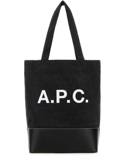 A.P.C. Schwarze denim- und leder-einkaufstasche