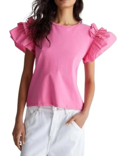 Liu Jo Gerüschtes Popeline Damen T-Shirt - Pink