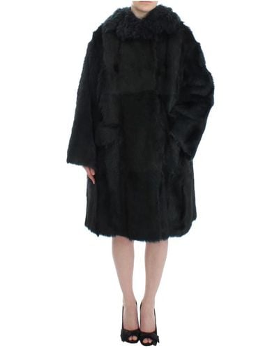 Dolce & Gabbana Lussuosa giacca cappotto shearling nera - Nero