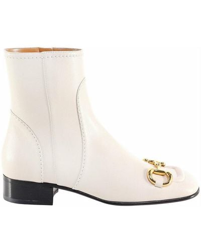 Gucci Horsebit-detail square toe ankle boots - Bianco
