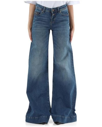 Versace Jeans a vita bassa svasato con cinque tasche - Blu