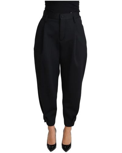 Dolce & Gabbana Schwarze kurze Hose aus Polyester mit hoher Taille