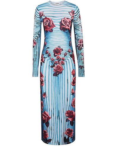 Jean Paul Gaultier Gestreiftes blumenmuster kleid blau