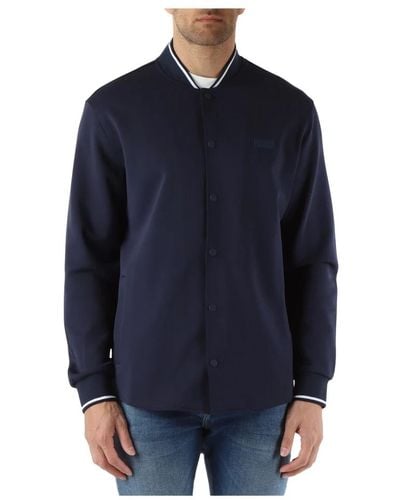 Antony Morato Giacca camicia slim fit in cotone con patch logo - Blu