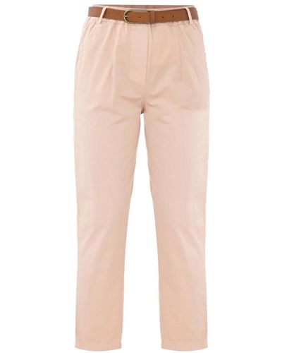Kocca Pantalones de mujer de corte recto en algodón con cintura elástica y cinturón con hebilla - Neutro
