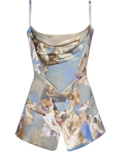 Balmain Sky printed satin corset top - Blu