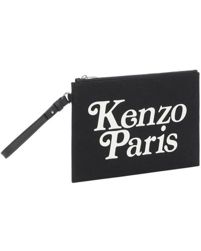 KENZO Pochette di cotone nera con stampa del logo - Nero