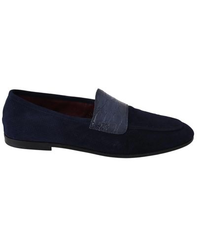 Dolce & Gabbana Suede Caiman Loafers Hausschuhe Schuhe - Blau