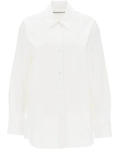 Alexander Wang Camisa de popelina con pedrería - Blanco