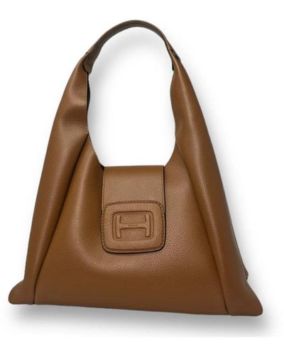 Hogan Borsa hobo a spalla media con logo in rilievo - Marrone