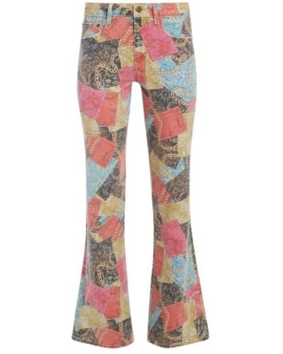 Guess Pantalones de mezclilla acampanados estampados para mujer - Rojo