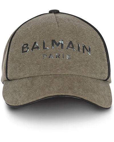 Balmain Baumwoll-canvas-kappe mit paris-logo - Grün