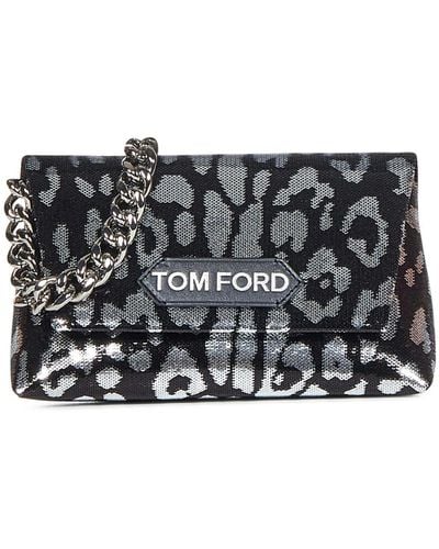Tom Ford Silberne pailletten-leopardenhandtasche aw23 - Mettallic