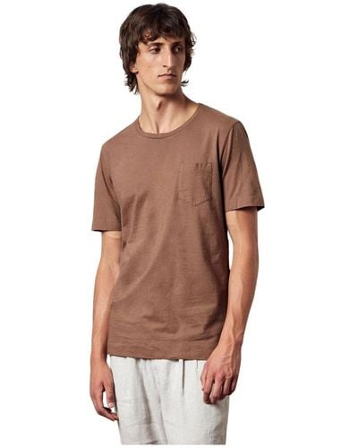 Massimo Alba T-shirt in cotone leggero con tasca sul petto - Marrone