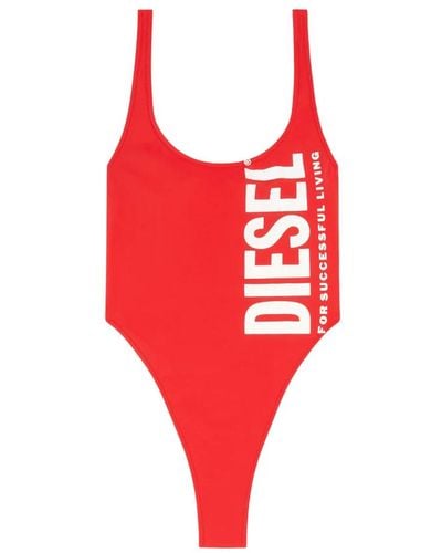 DIESEL Badeanzug aus recycling-nylon mit maxi-logo - Rot